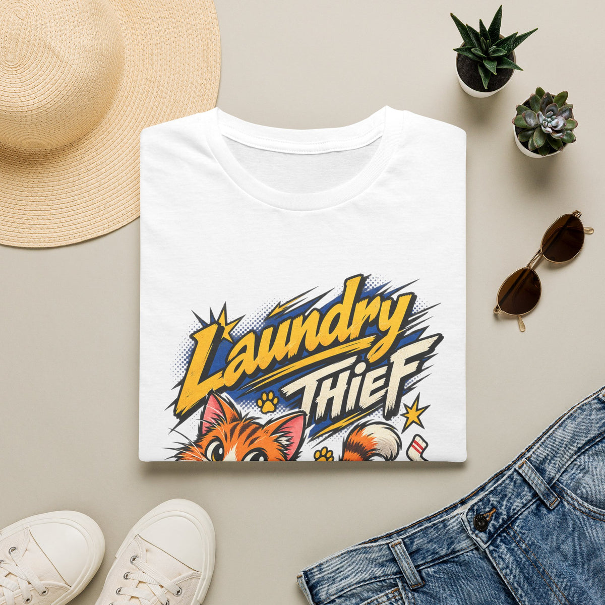 T-Shirt — 'Laundry Thief' Funny Cat Graphic Tee