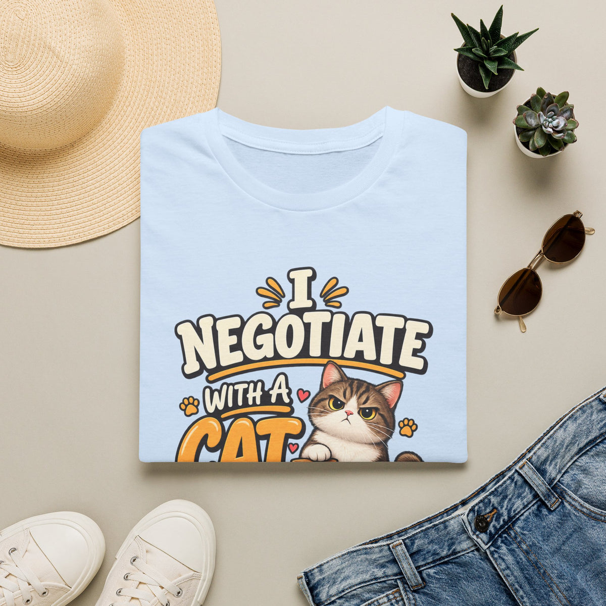 Cat Negotiator T-Shirt — "I Negotiate With A Cat For Treats Daily" Cute Cat Lover Tee