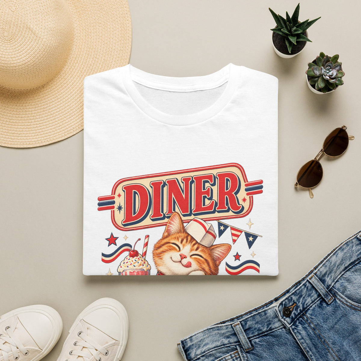 Diner Cat Club T‑Shirt — Retro Cute Cat Diner Graphic Tee