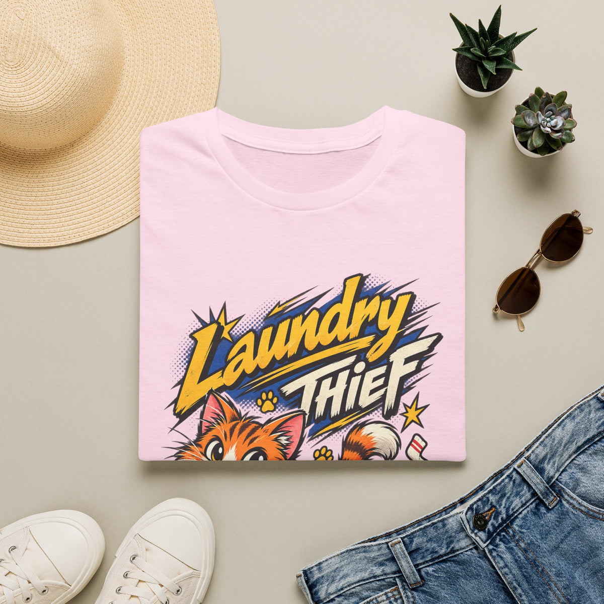 T-Shirt — 'Laundry Thief' Funny Cat Graphic Tee