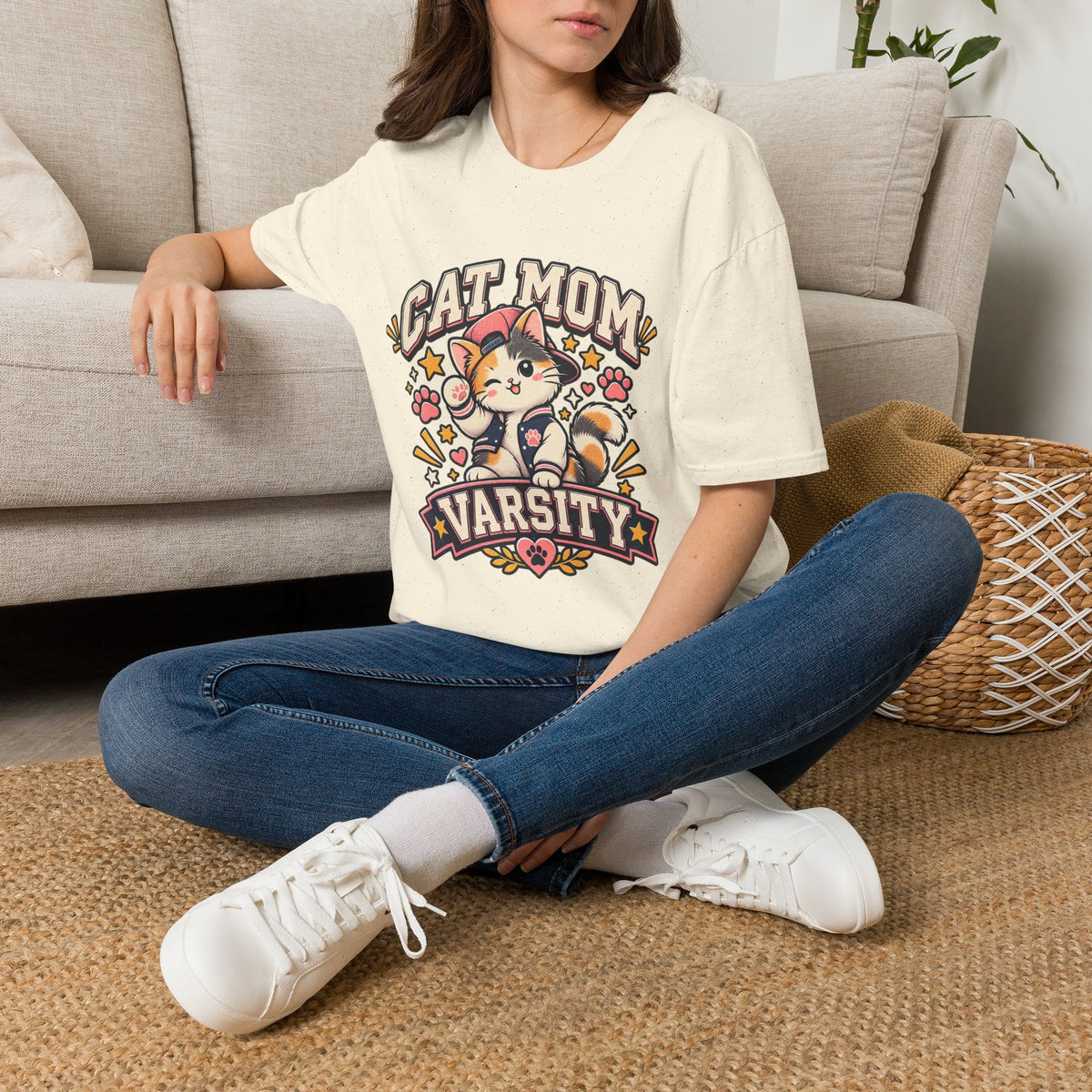 Cat Mom T-Shirt — Cute Varsity Kitten Graphic Tee for Cat Lovers