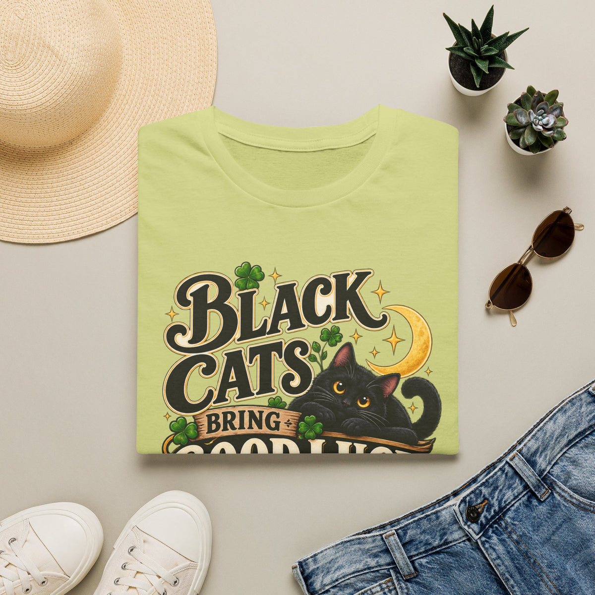 Black Cats Bring Good Luck T-Shirt — Cute Lucky Black Cat Graphic Tee