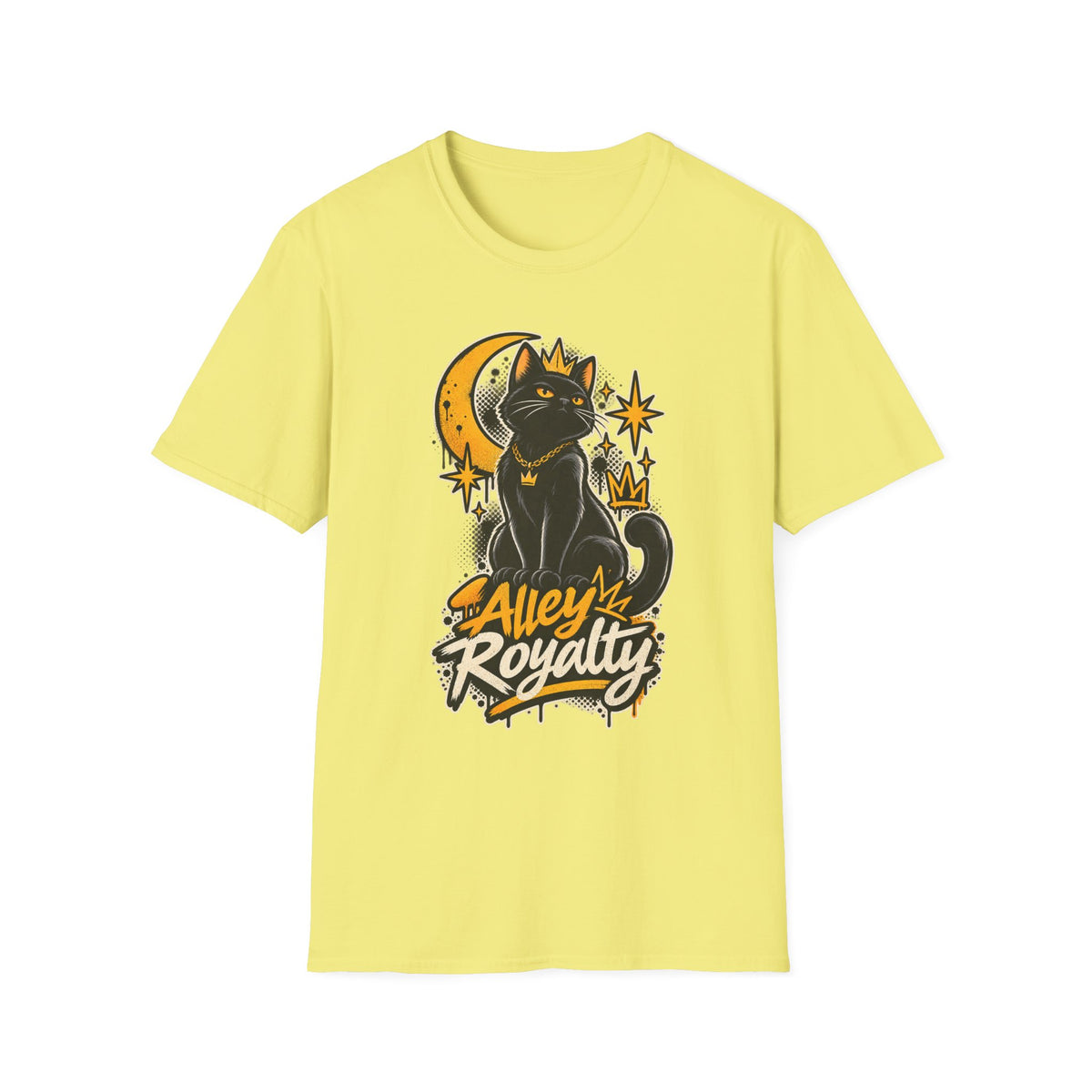 Alley Royalty T-Shirt — Black Cat Crown Moon Graphic Tee