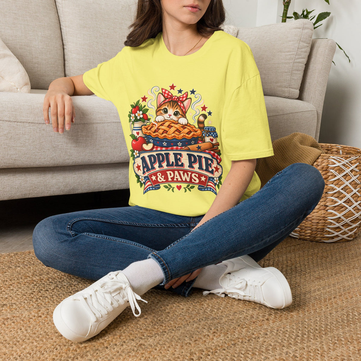 Apple Pie & Paws T-Shirt — Cute Cat Baking Graphic Tee