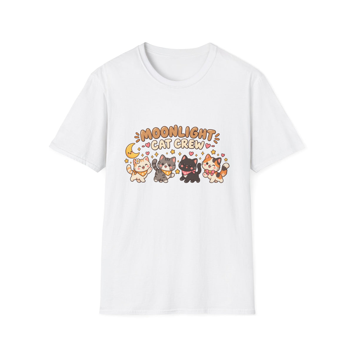 Moonlight Cat Crew T-Shirt — Cute Kawaii Cat Graphic Tee