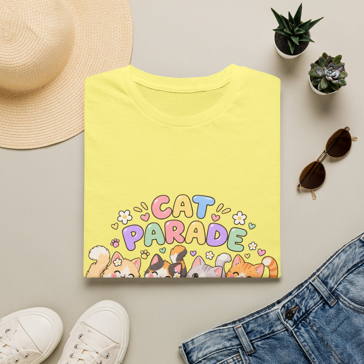 Cat Parade T-Shirt — Cute Cartoon Cats Graphic Tee