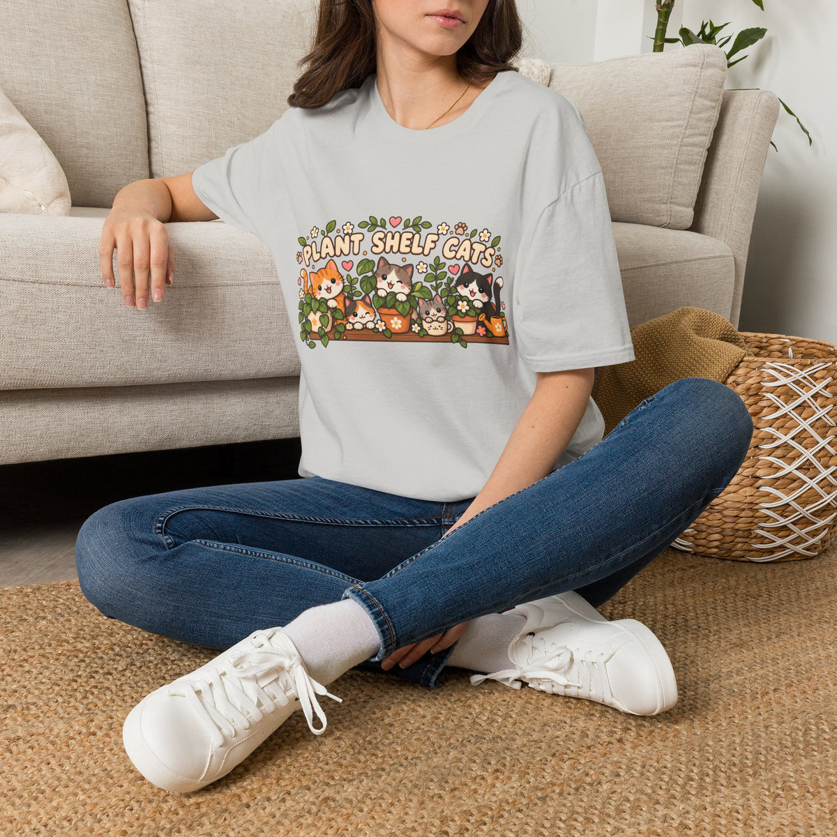 Plant Shelf Cats T-Shirt — Cute Houseplant & Cat Graphic Tee
