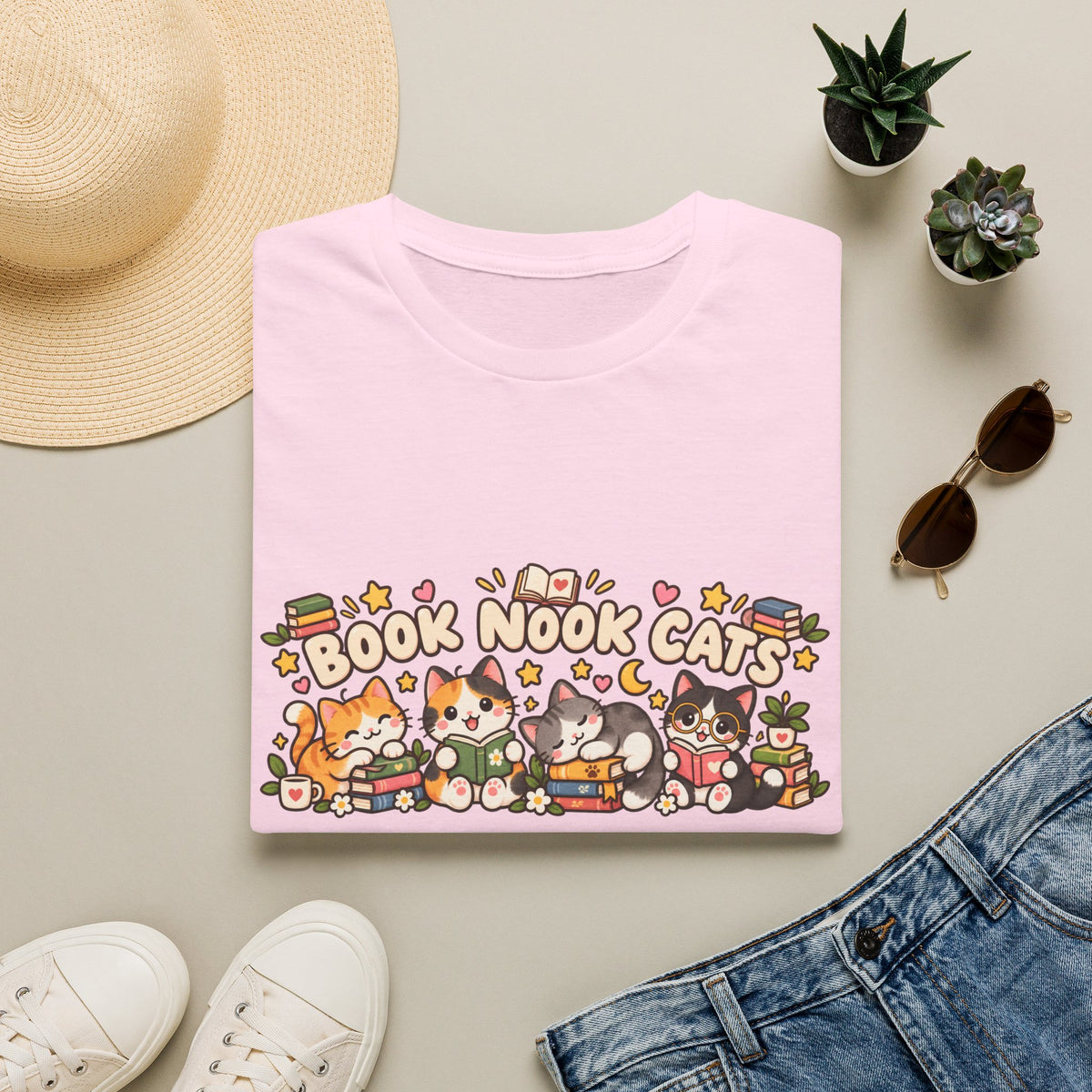 Book Nook Cats T-Shirt — Cute Reading Cat Graphic Tee for Book Lovers
