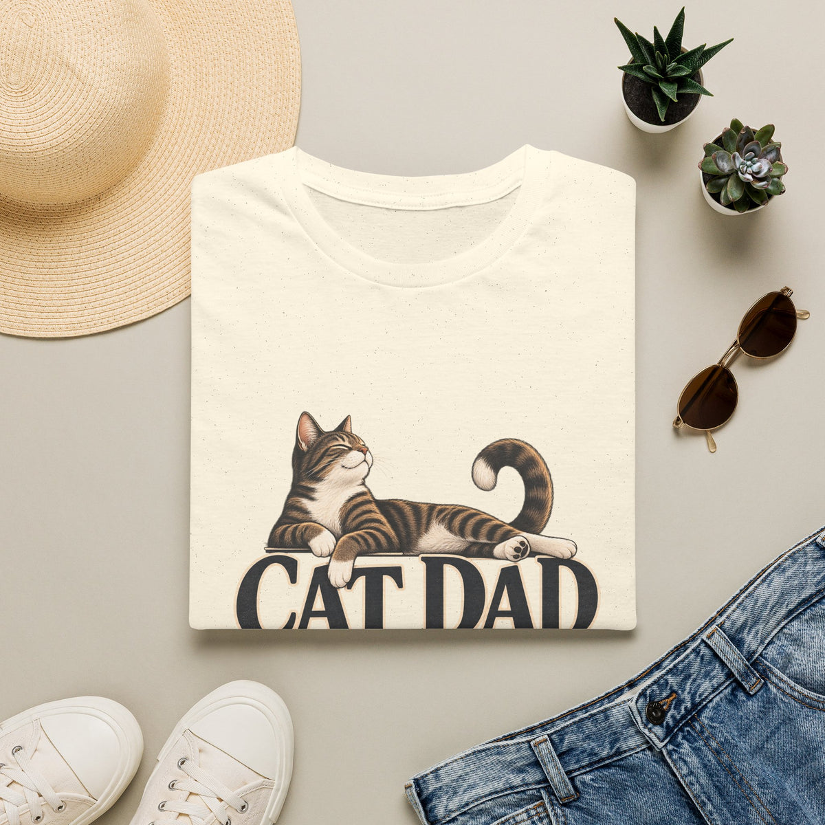 Cat Dad T-Shirt — Relaxed Tabby Cat Graphic Tee for Cat Lovers
