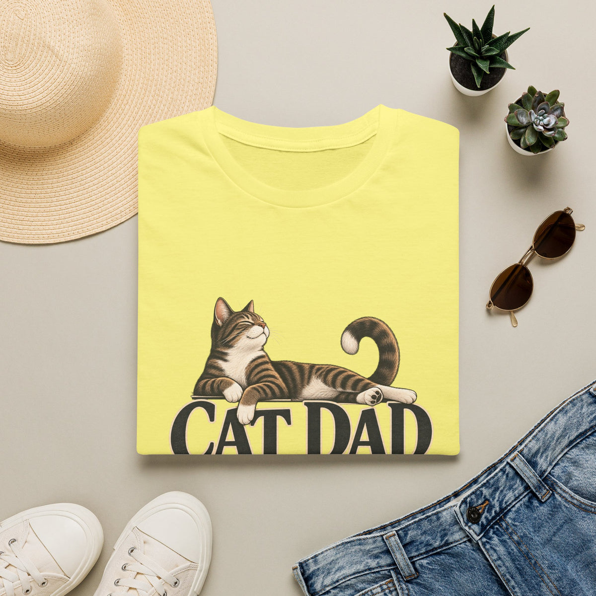 Cat Dad T-Shirt — Relaxed Tabby Cat Graphic Tee for Cat Lovers