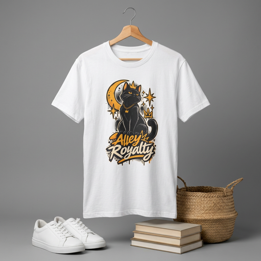 Alley Royalty T-Shirt — Black Cat Crown Moon Graphic Tee
