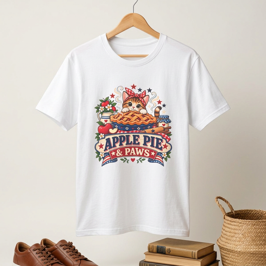 Apple Pie & Paws T-Shirt — Cute Cat Baking Graphic Tee