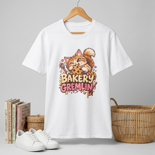 Bakery Gremlin Cat T-Shirt — Cute Cookie-Loving Kitty Graphic Tee