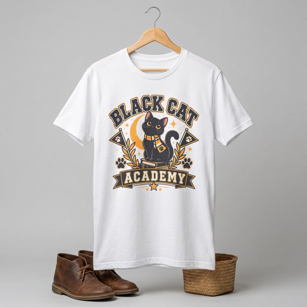 Black Cat Academy T-Shirt — Cute Witchy Cat Graphic Tee