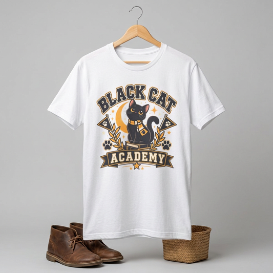 Black Cat Academy T-Shirt — Cute Witchy Cat Graphic Tee