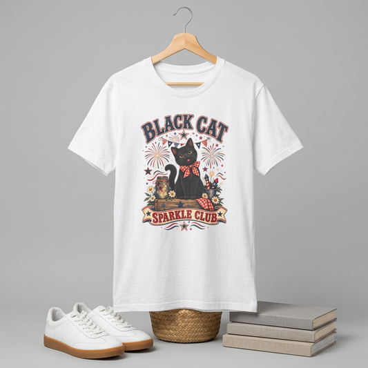 Black Cat Sparkle Club Tee – Cute Retro Cat Graphic T‑Shirt