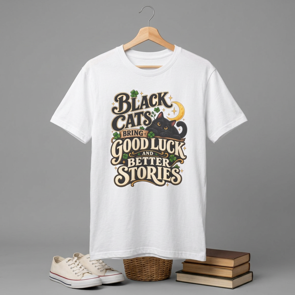 Black Cats Bring Good Luck T-Shirt — Cute Lucky Black Cat Graphic Tee