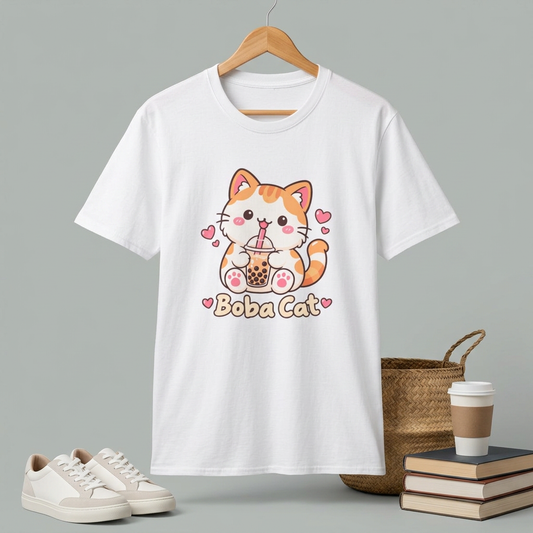 Boba Cat Cute Kawaii Bubble Tea Graphic Tee