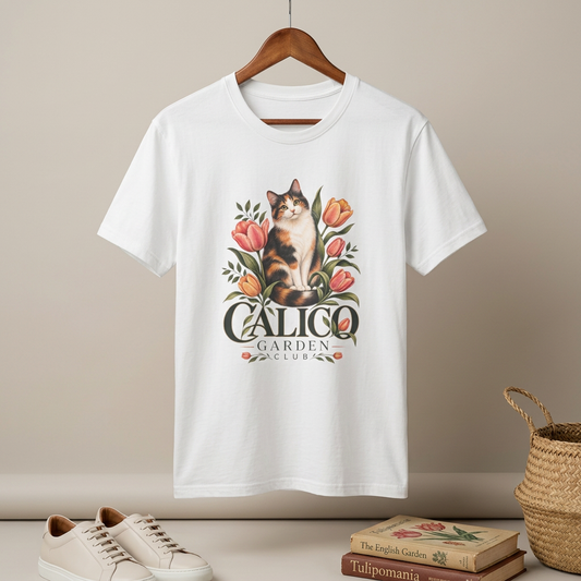Calico Garden Cat T-Shirt — Floral Cat Lover Tee