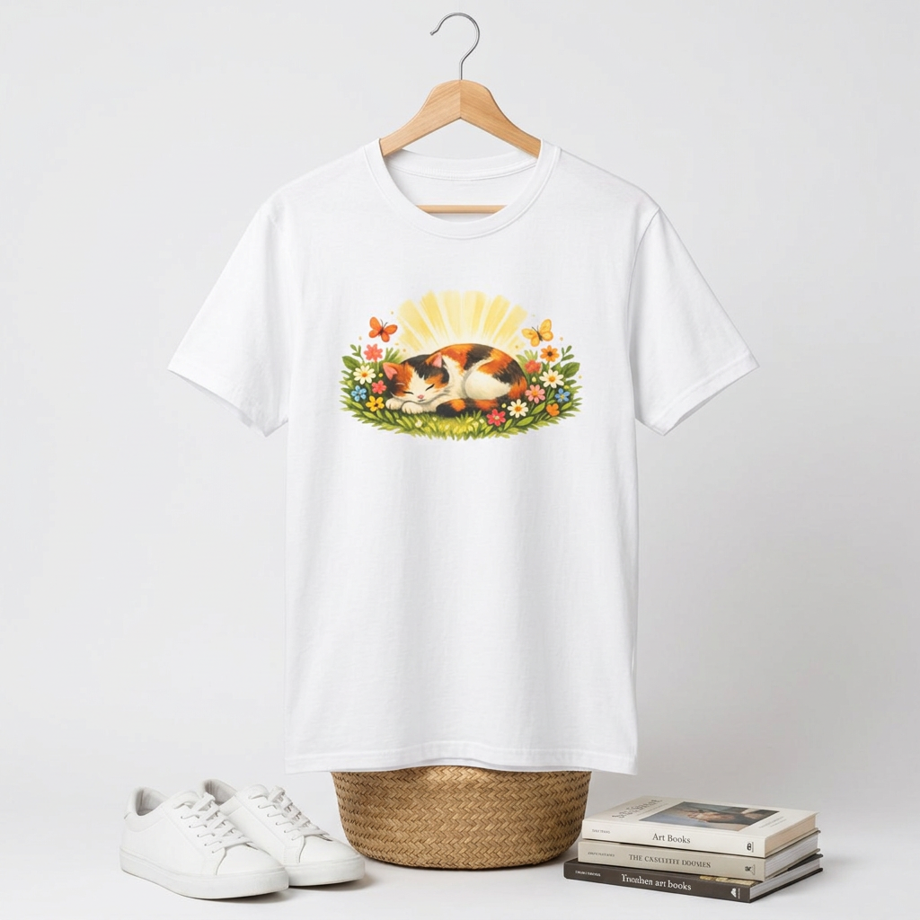Calico Cat in Wildflower Sunrise T-Shirt