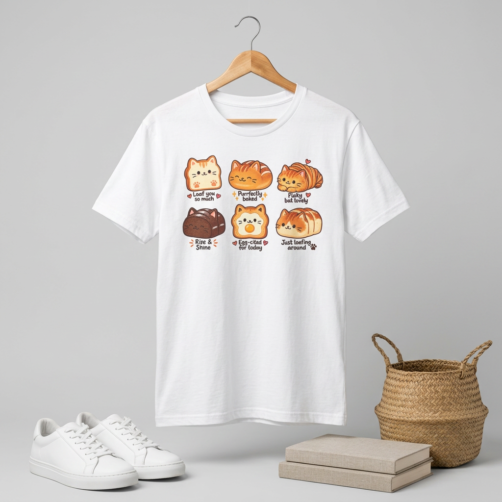 Cat Bread T-Shirt — Cute 'Loaf You So Much' Kawaii Bakery Cat Design