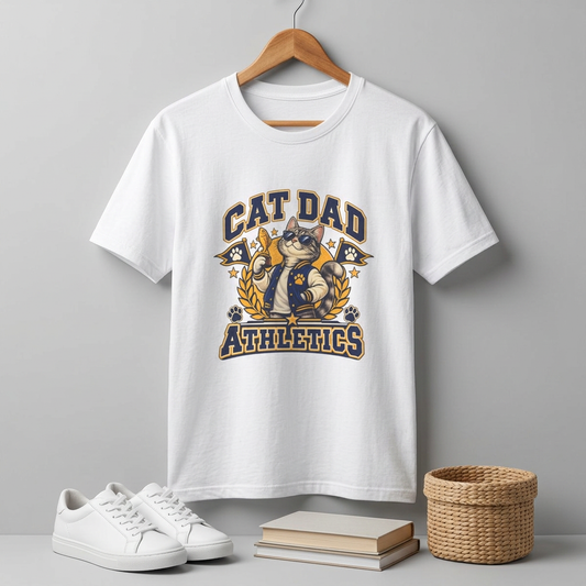 Cat Dad T-Shirt — Retro Athletic Cat Dad Graphic Tee