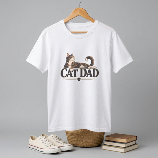 Cat Dad T-Shirt — Relaxed Tabby Cat Graphic Tee for Cat Lovers