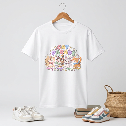 Cat Parade T-Shirt — Cute Cartoon Cats Graphic Tee