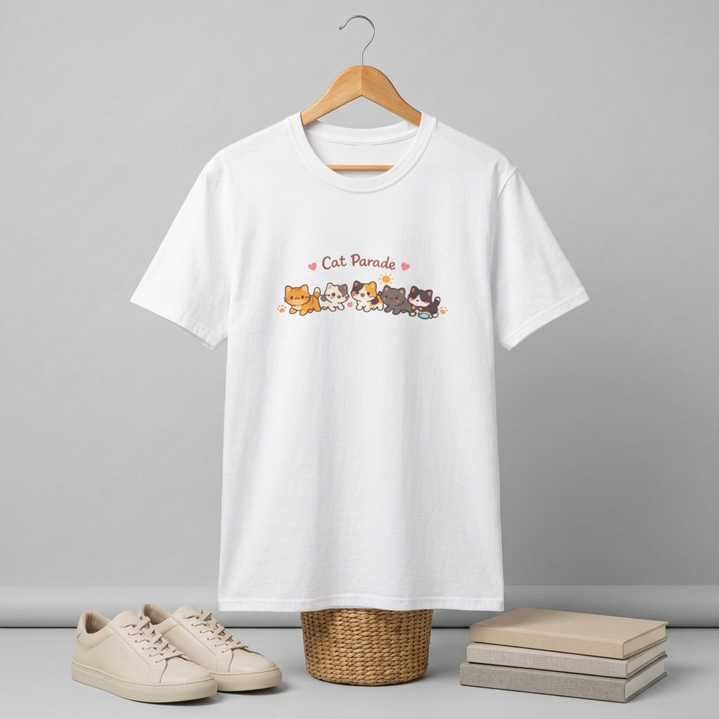 Cat Parade T-Shirt — Cute Kittens Graphic Tee for Cat Lovers