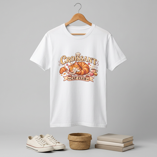 Croissant Cat T-Shirt — Cute Sleeping Cat ‘Croissant Cat Club’ Graphic Tee