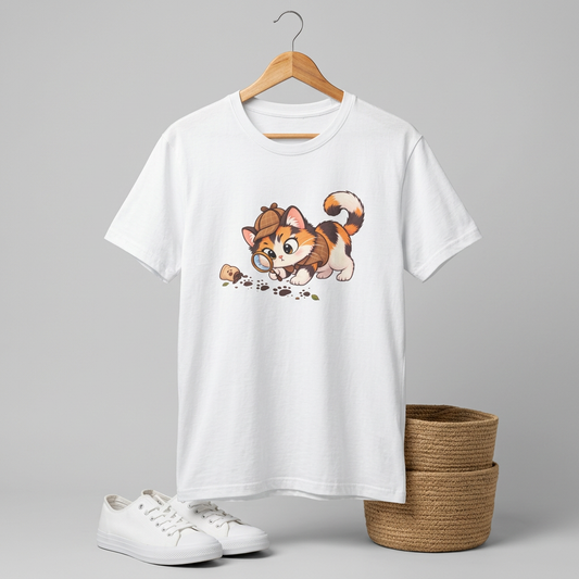 Detective Kitten T‑Shirt — Cute Calico Cat in Sherlock Hat Tee