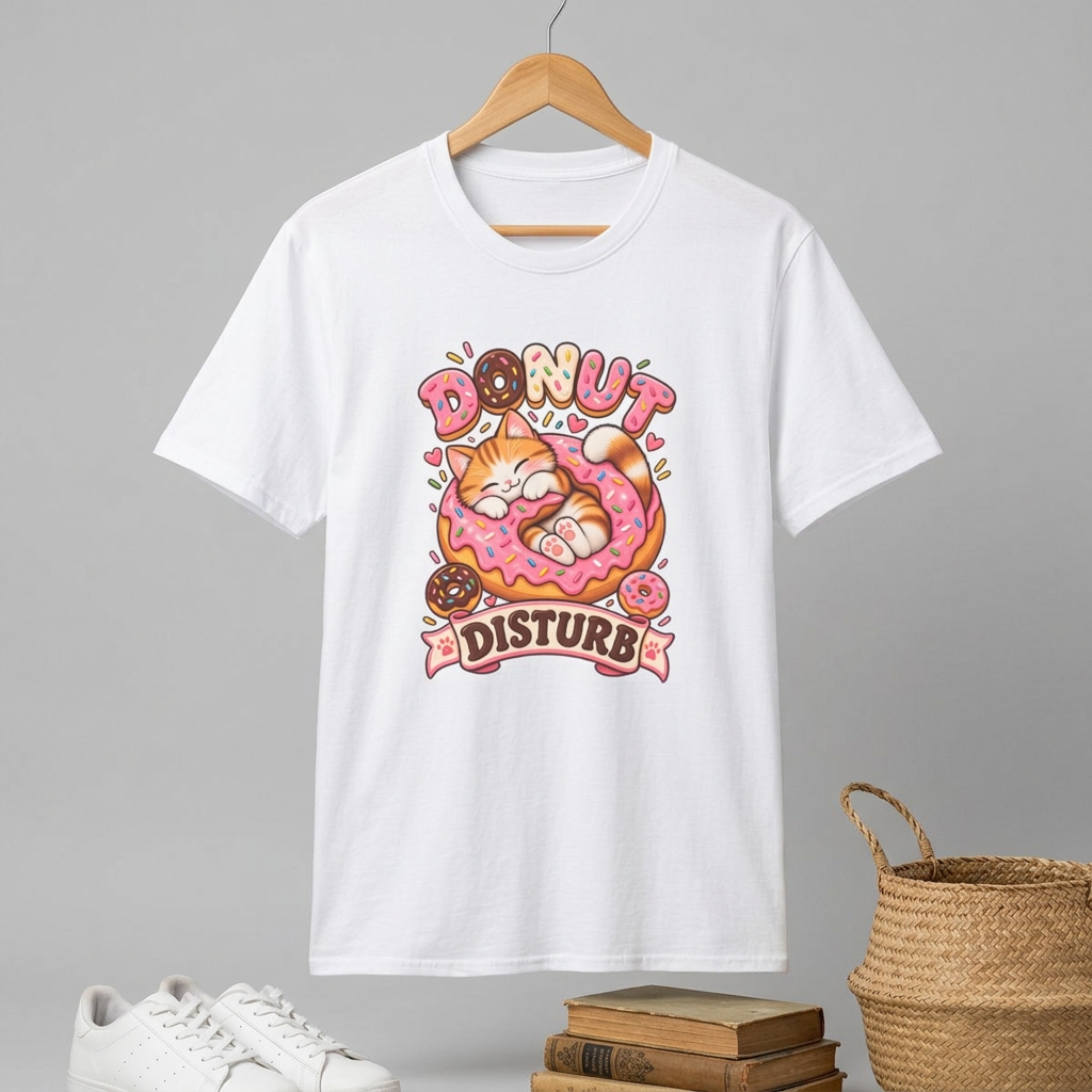 Donut Disturb Cat T-Shirt — Cute Sleeping Kitty Donut Graphic Tee