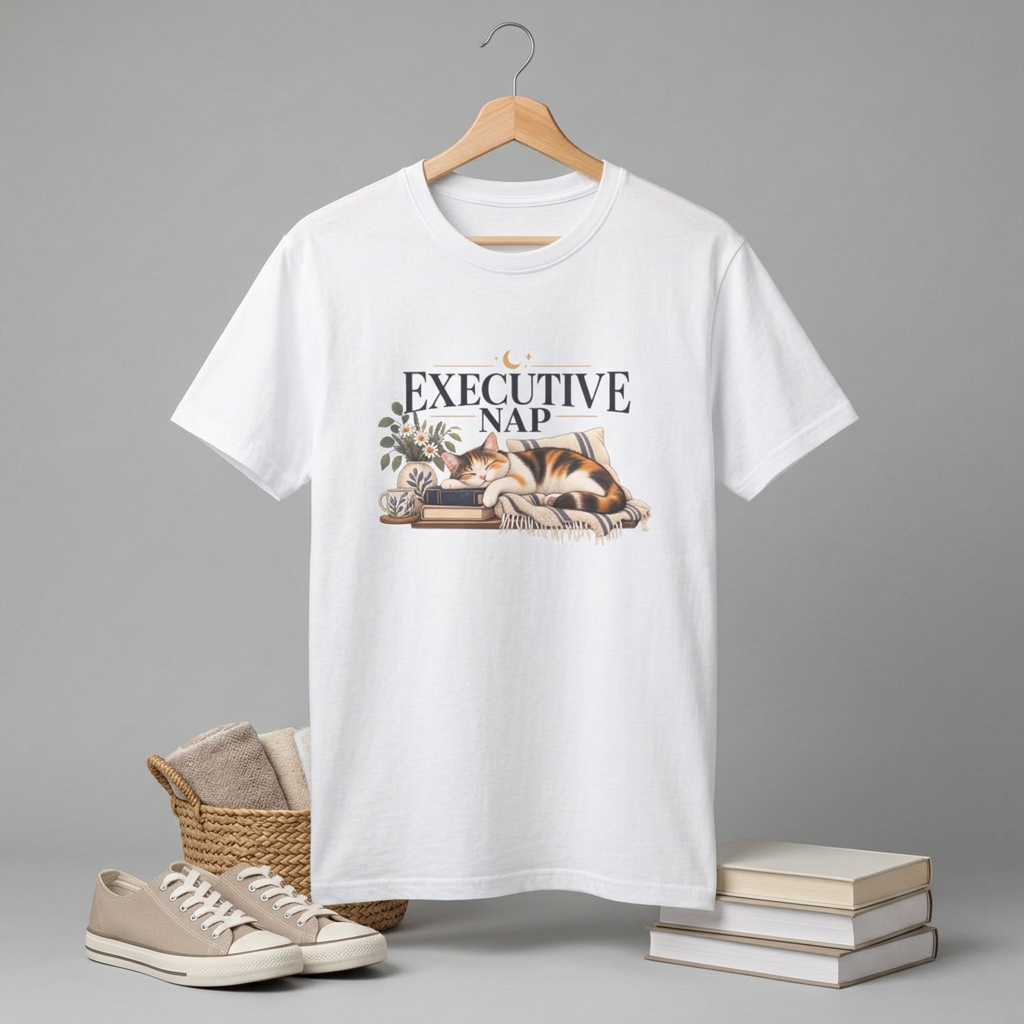 Executive Nap T-Shirt — Cute Cat Sleeping Graphic Tee for Cat Lovers