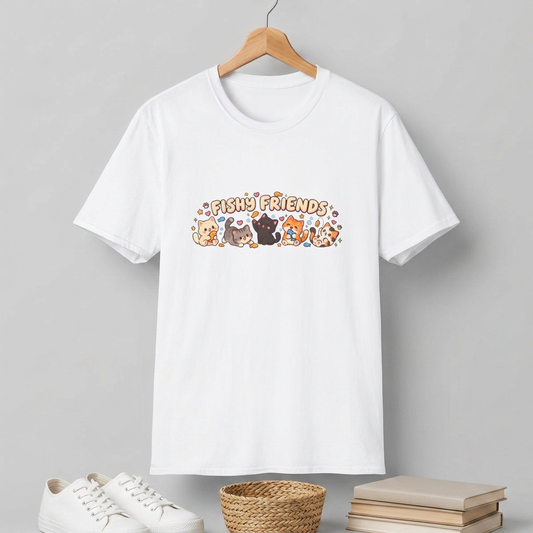 T-Shirt — Cute "Fishy Friends" Cat Graphic Tee | Kawaii Cat Lover Gift