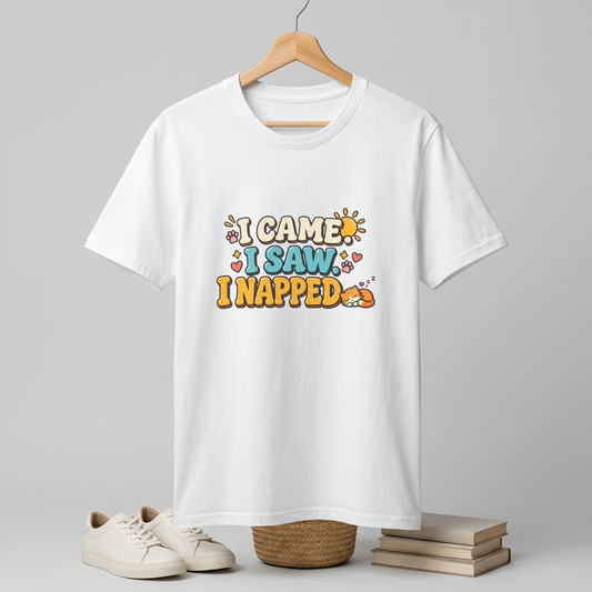I Came I Saw I Napped T-Shirt — Cute Retro Sleepy Graphic Tee for Women & Men