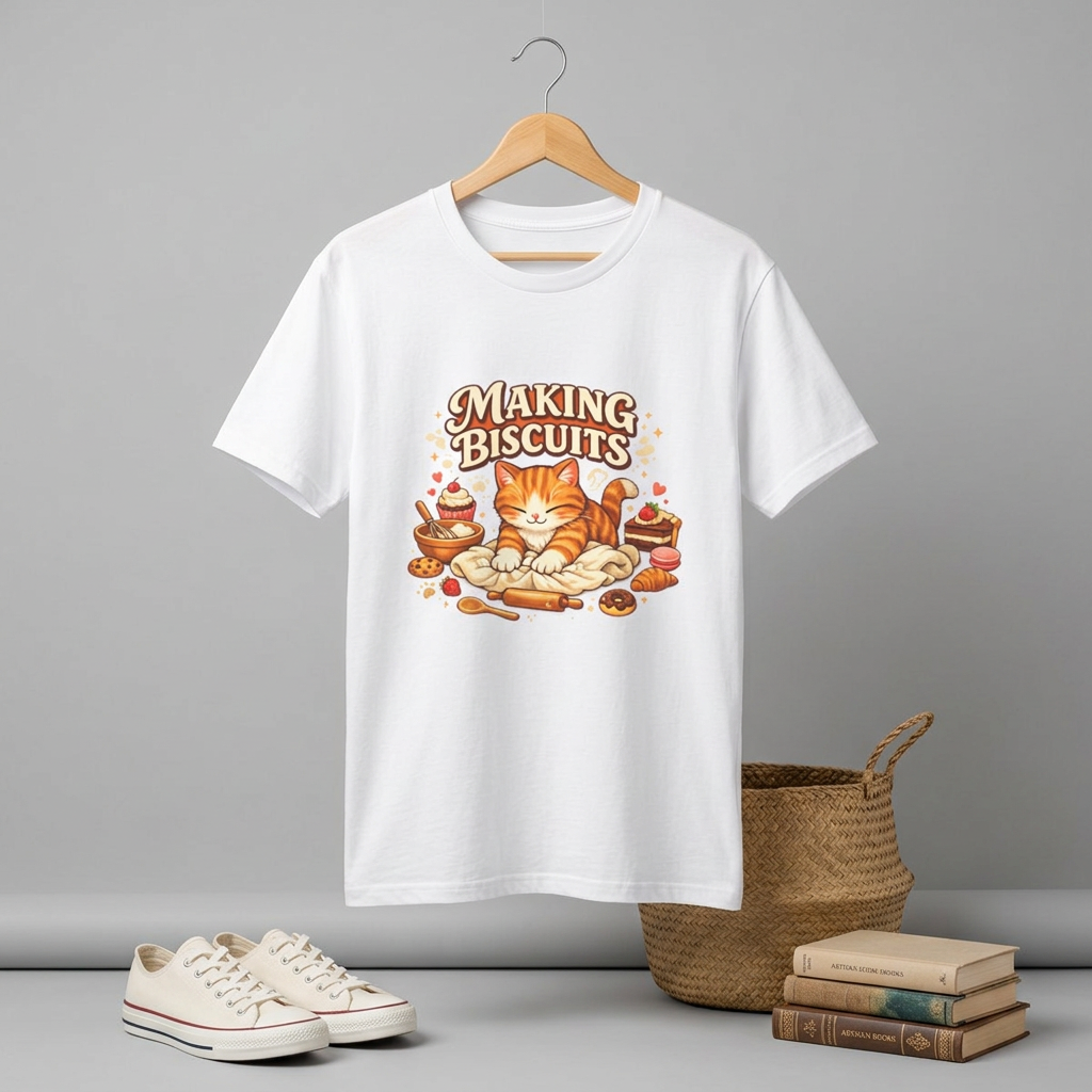 T-Shirt — "Making Biscuits" Cute Cat Graphic Tee — Cozy Cat Mom Gift