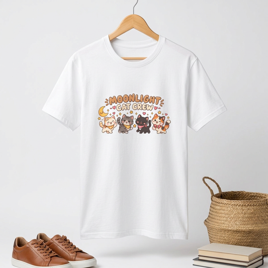 Moonlight Cat Crew T-Shirt — Cute Kawaii Cat Graphic Tee