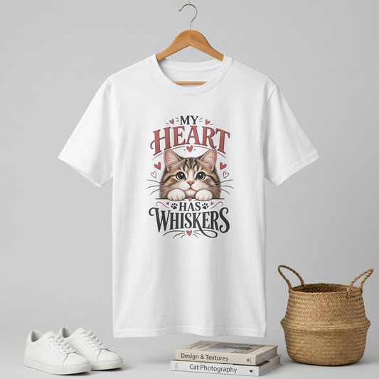 Cat T-Shirt — "My Heart Has Whiskers" Cute Kitten Tee for Cat Lovers