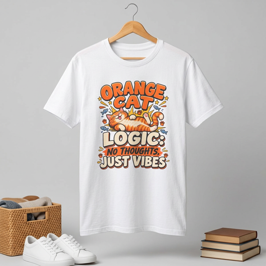 Orange Cat T‑Shirt — “Orange Cat Logic: No Thoughts, Just Vibes” Cute Retro Kitty Tee