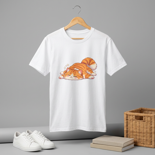 Sleeping Ginger Cat T-Shirt — Cute Napping Kitty Tee