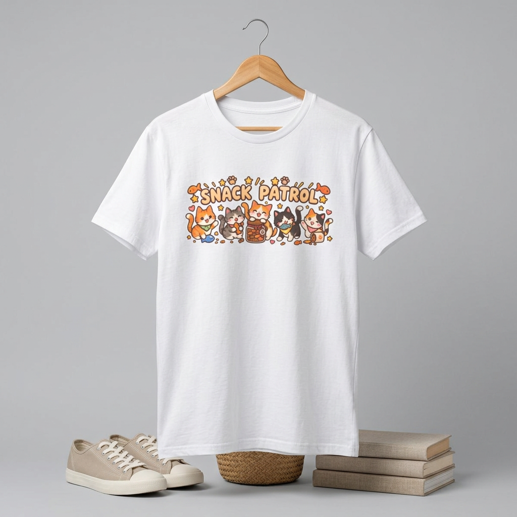Snack Patrol T-Shirt — Cute Kawaii Cats Holding Snacks