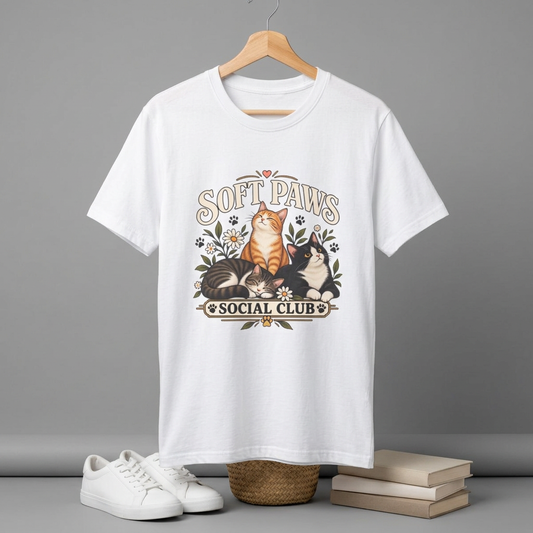 Cat T‑Shirt — "Soft Paws Social Club" Cute Floral Cat Tee for Cat Lovers