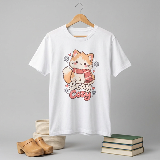 Cozy Cat T-Shirt — "Stay Cozy" Winter Kitten Graphic Tee