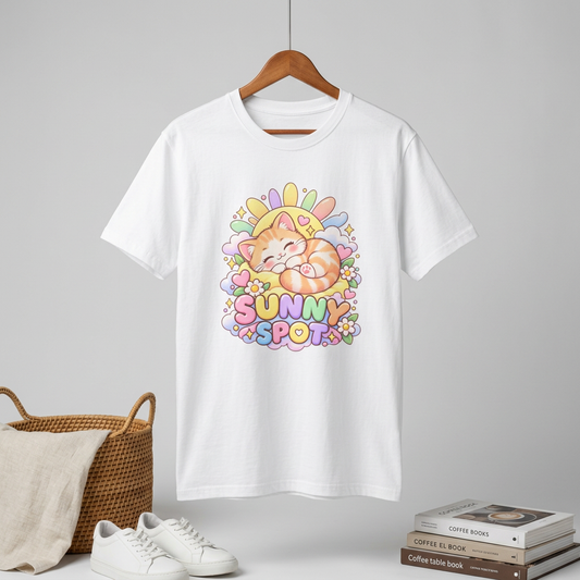 Sunny Spot Cat T-Shirt — Cute Sleeping Kitten Graphic Tee