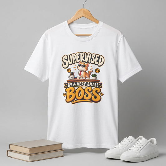 Supervised by a Very Small Boss T-Shirt — Cute Cat Supervisor Graphic Tee