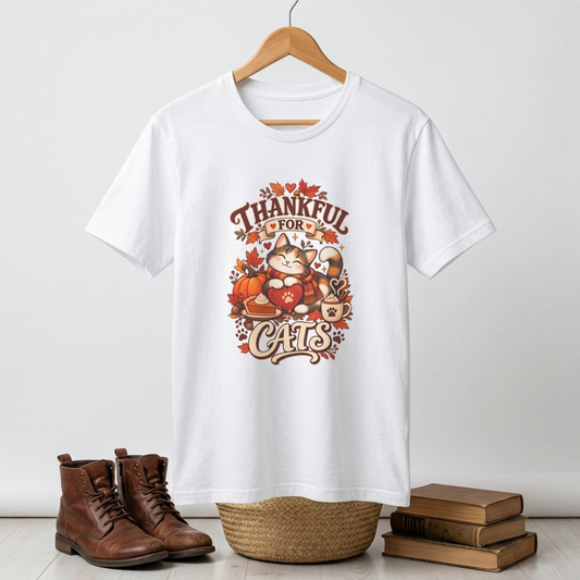 Thankful for Cats T-Shirt — Thanksgiving Fall Cat Lover Tee