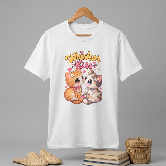 Whisker Kiss T-Shirt — Cute Kissing Kittens Graphic Tee