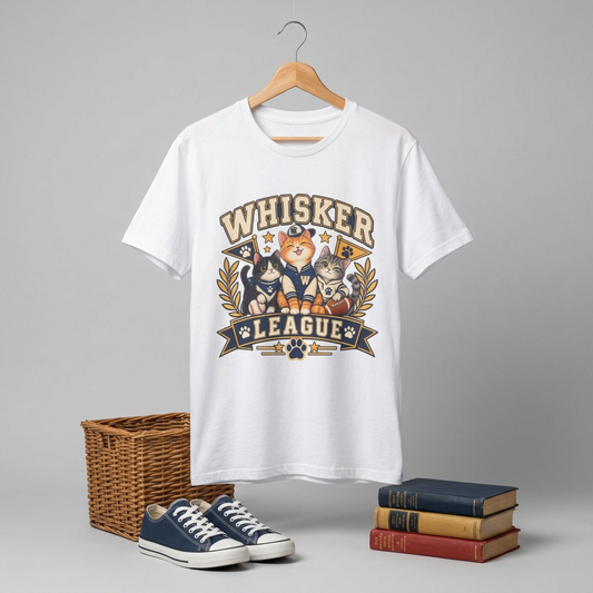Whisker League Cat T-Shirt — Vintage Athletic Kitten Crew Tee